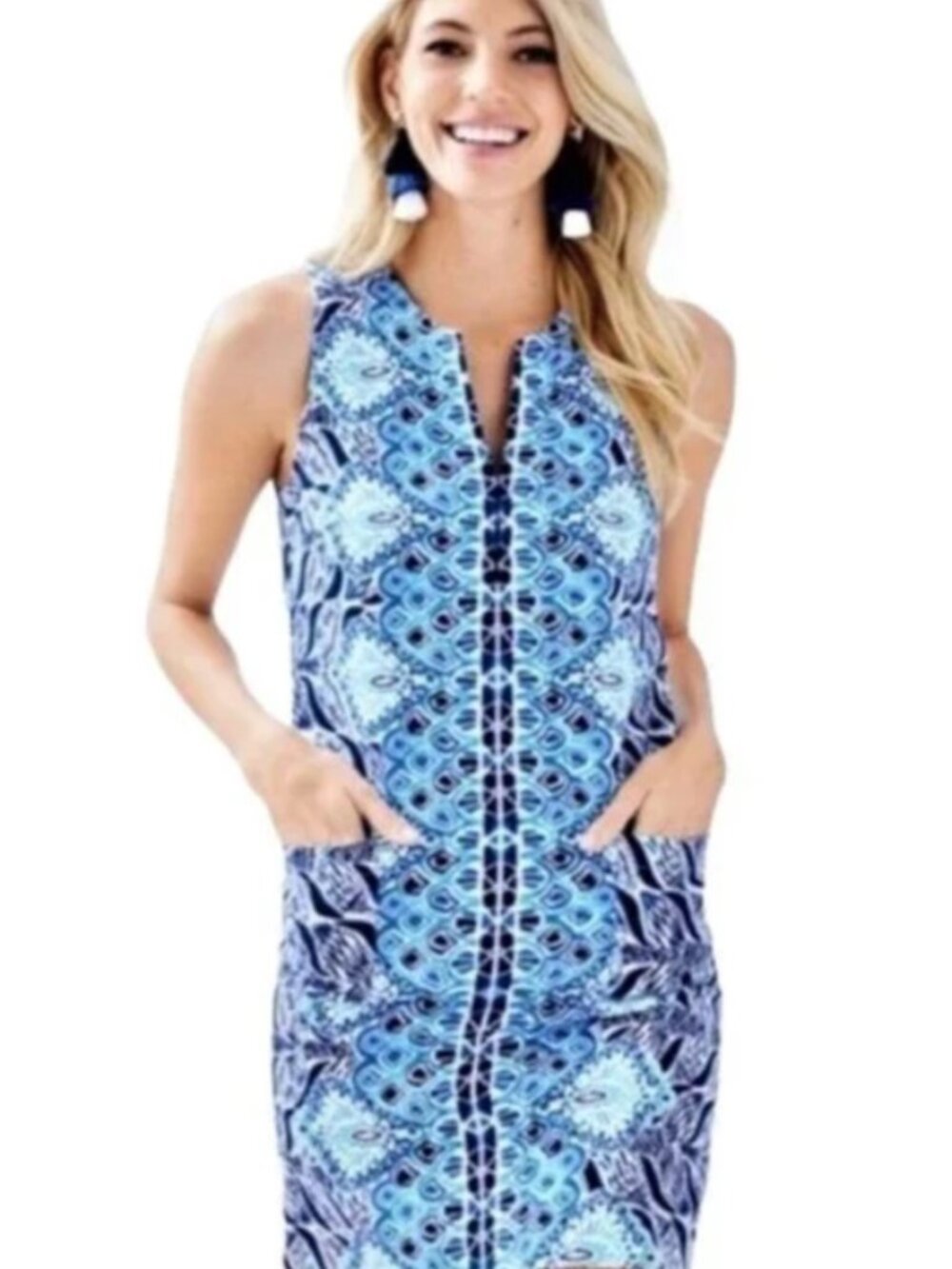 Lilly Pulitzer Kelby Stretch Shift Dress Blue & White size 4 Mermaid's Tail prin